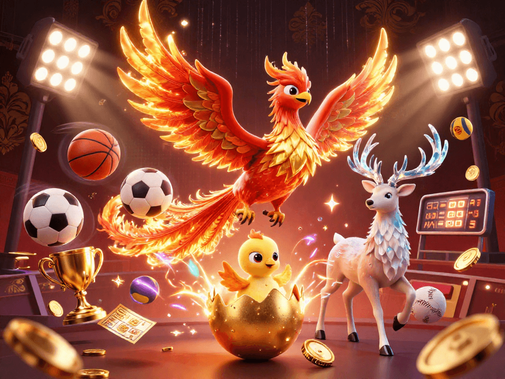 Experience exciting gambling action with QQ888 Dev in this dynamic casino scene featuring mythical characters and sports elements.