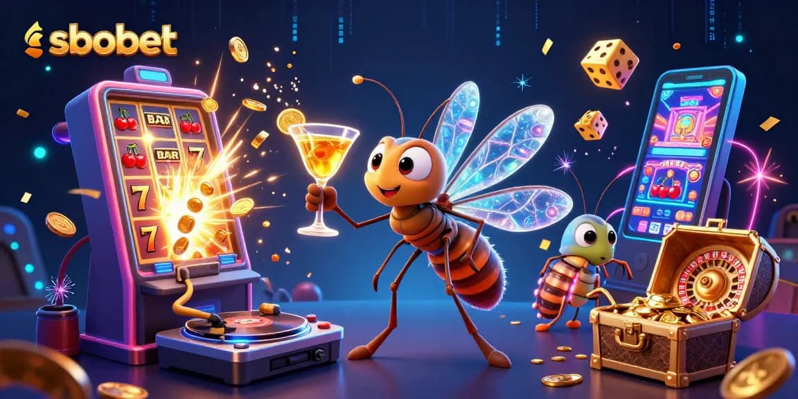 SBOBET engages players with an exciting 3D casino scene featuring vibrant characters and dynamic gambling elements.