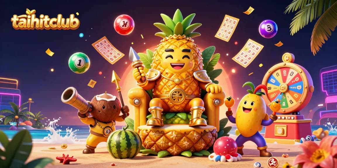 Experience the vibrant fun of taihitclub with a lively beach casino illustration featuring gaming excitement.