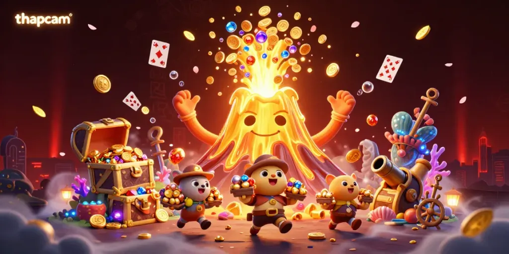 Experience the thrill of thapcam's gaming adventure with golden eruptions of coins and treasures.