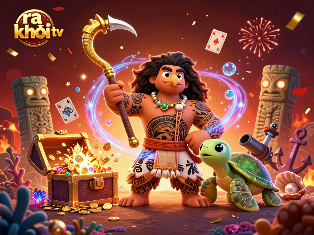 Engage in games at ra khơi tv with vibrant visuals featuring treasure and lively characters.