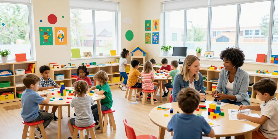 Best preschool Singapore children engaged in creative learning activities with dedicated teachers in a bright classroom.