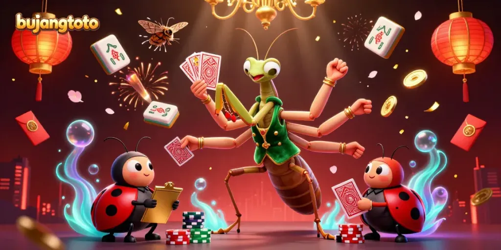 Experience exhilarating gaming with bujangtoto as the vibrant characters deal cards and celebrate wins.