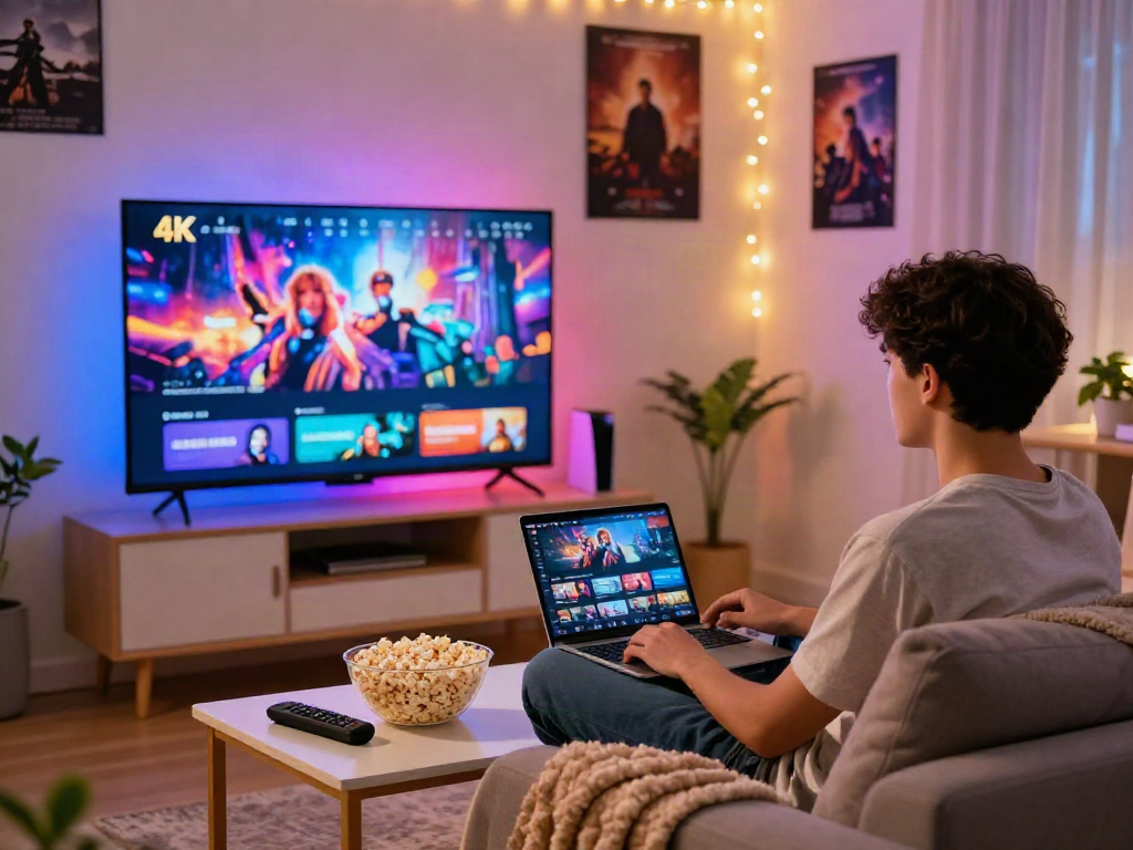 Engaging pikashow streaming experience in a cozy living room with vibrant visuals.
