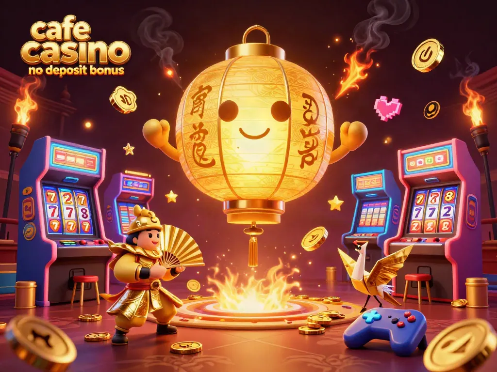Engage with the cafe casino no deposit bonus offer through this vibrant 3D casino-themed illustration.