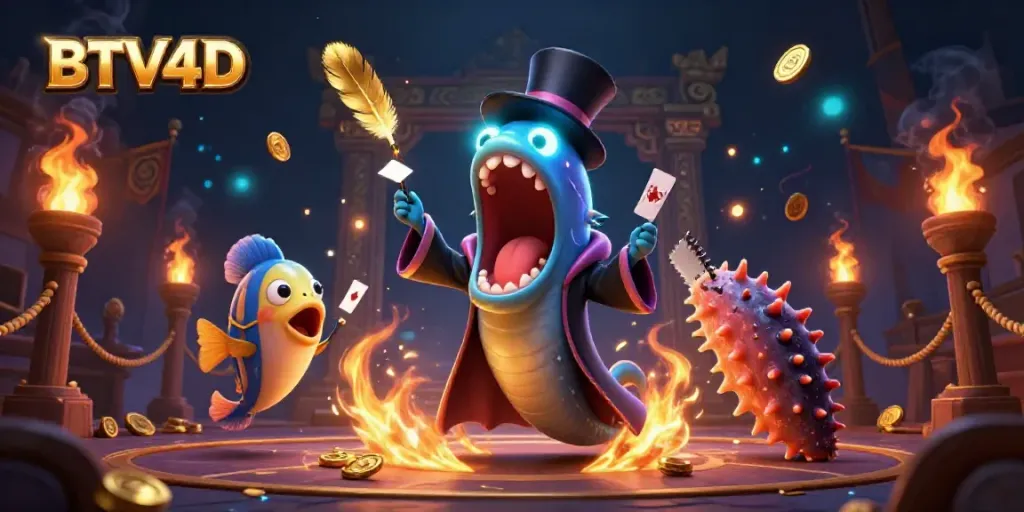Gambarkan aksi BTV4D dengan ikan gulper laut memukau dan elemen kasino yang kaya visual.