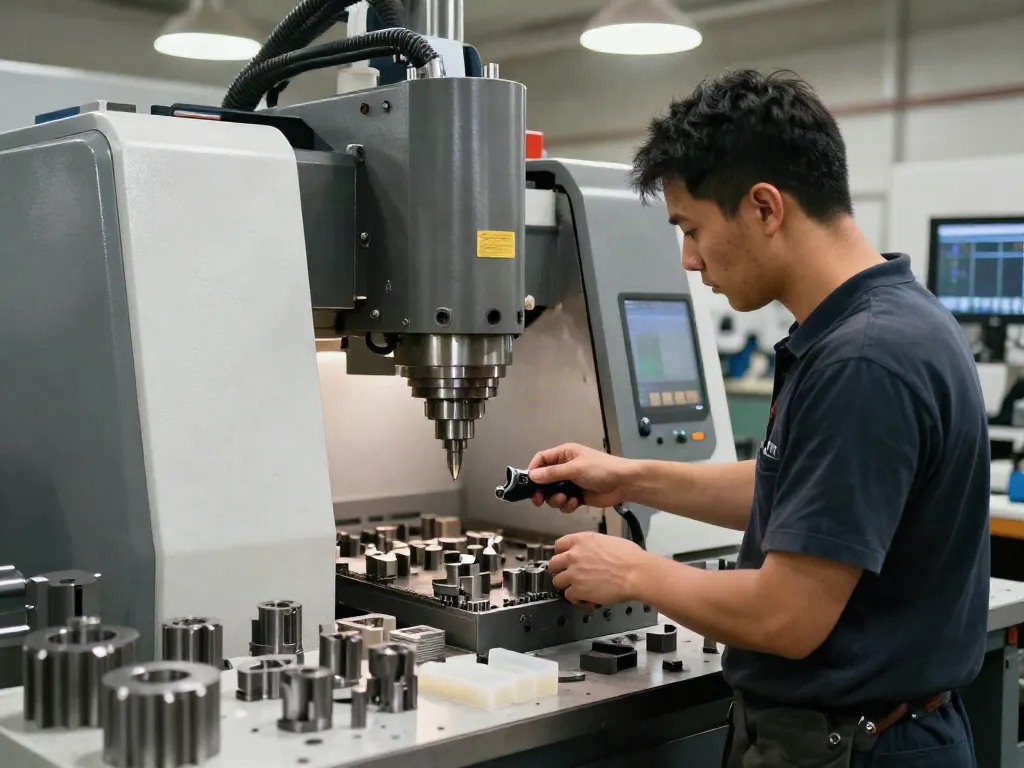 CNC machining parts being expertly crafted in a workshop.
