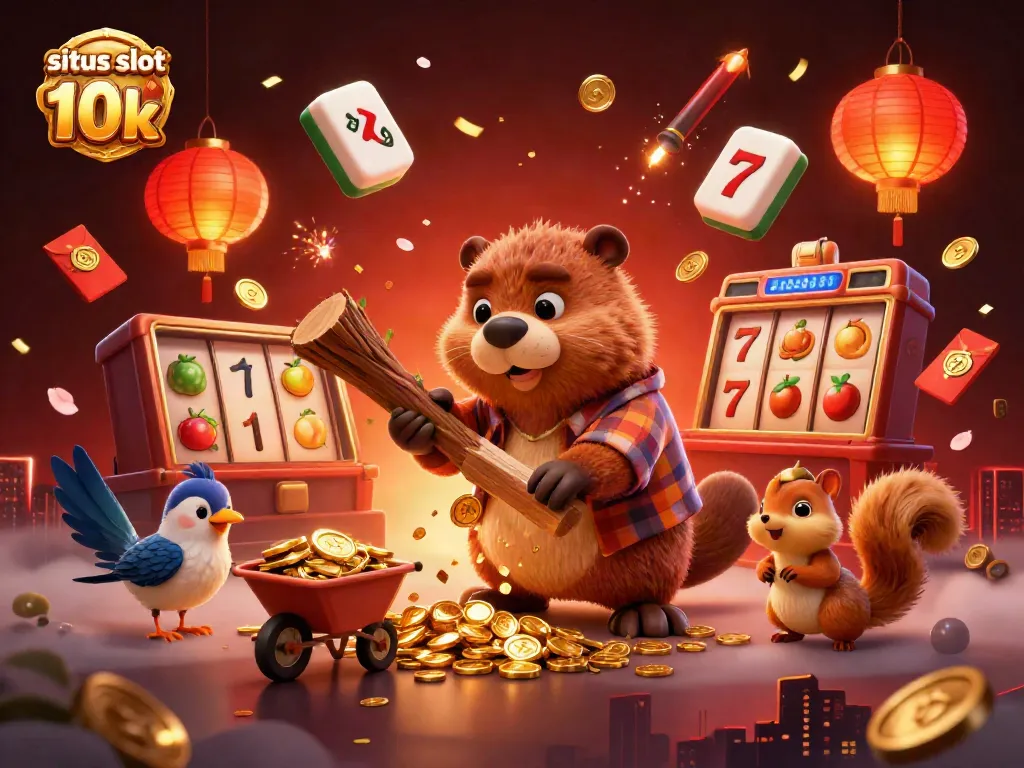 Experience the excitement of situs slot depo 10k with colorful characters collecting golden coins in this vibrant casino-themed art.