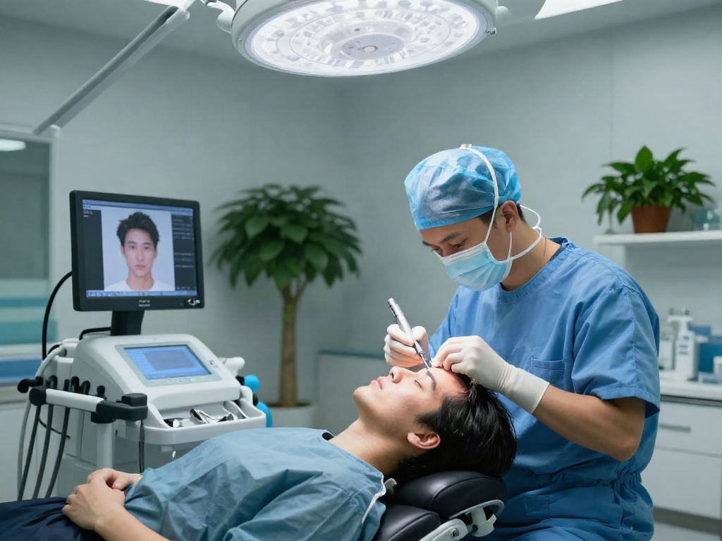 Hair transplant in Turkey with skilled surgeon and advanced medical equipment in a modern clinic.
