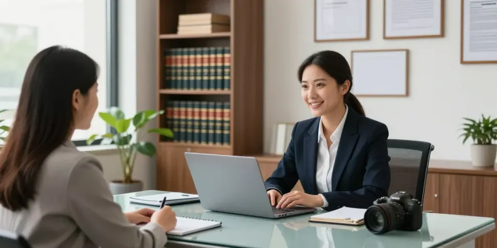 Find immigration attorney in a welcoming law office with an experienced attorney consulting clients.