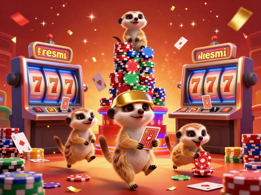Experience the excitement of slot resmi with meerkats managing a lively casino scene filled with colorful chips.