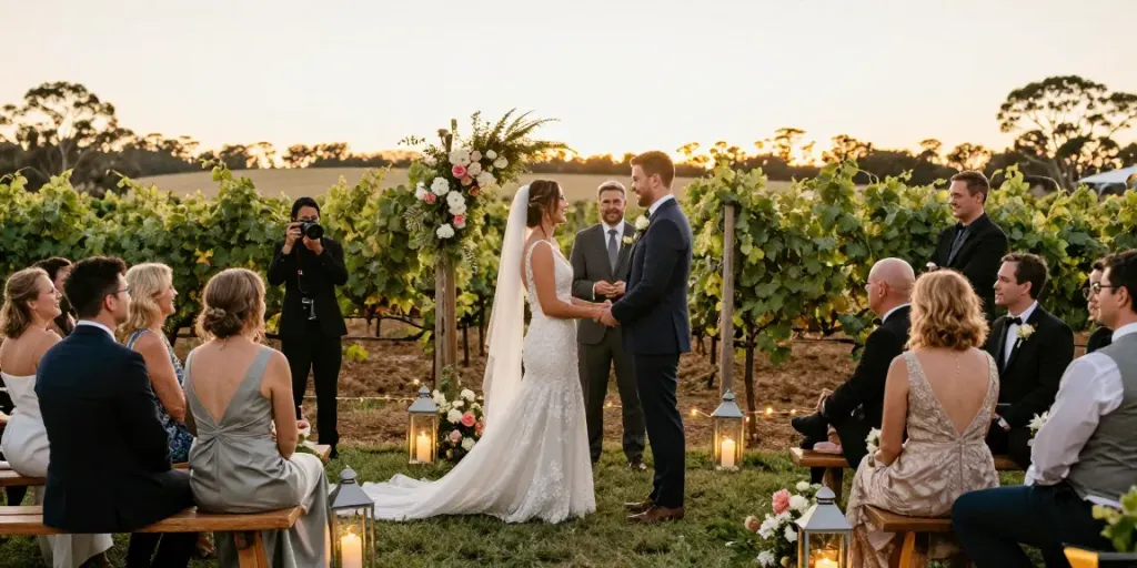 Candid moment of a wedding couple in Hunter Valley vineyard with a wedding photographer capturing real emotions.