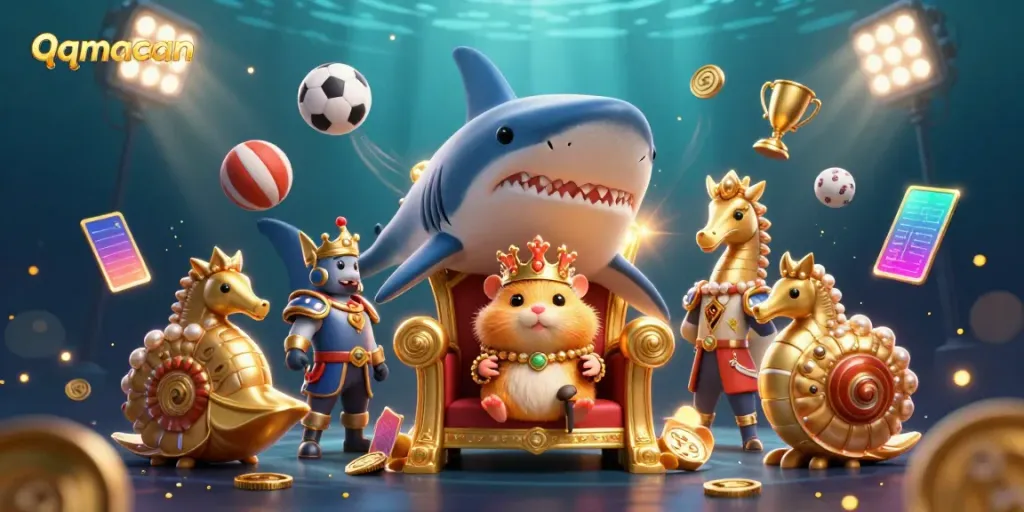 Engage in thrilling sports betting on qqmacan with a vibrant underwater casino scene.
