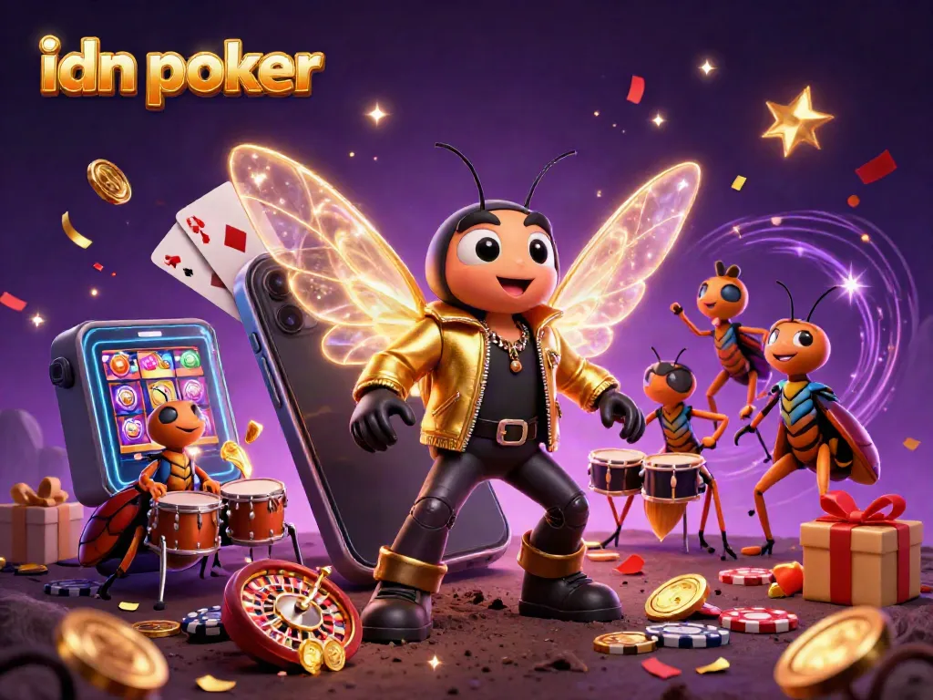Experience soaring excitement with idn poker, featuring a vibrant casino scene filled with animated characters and games.
