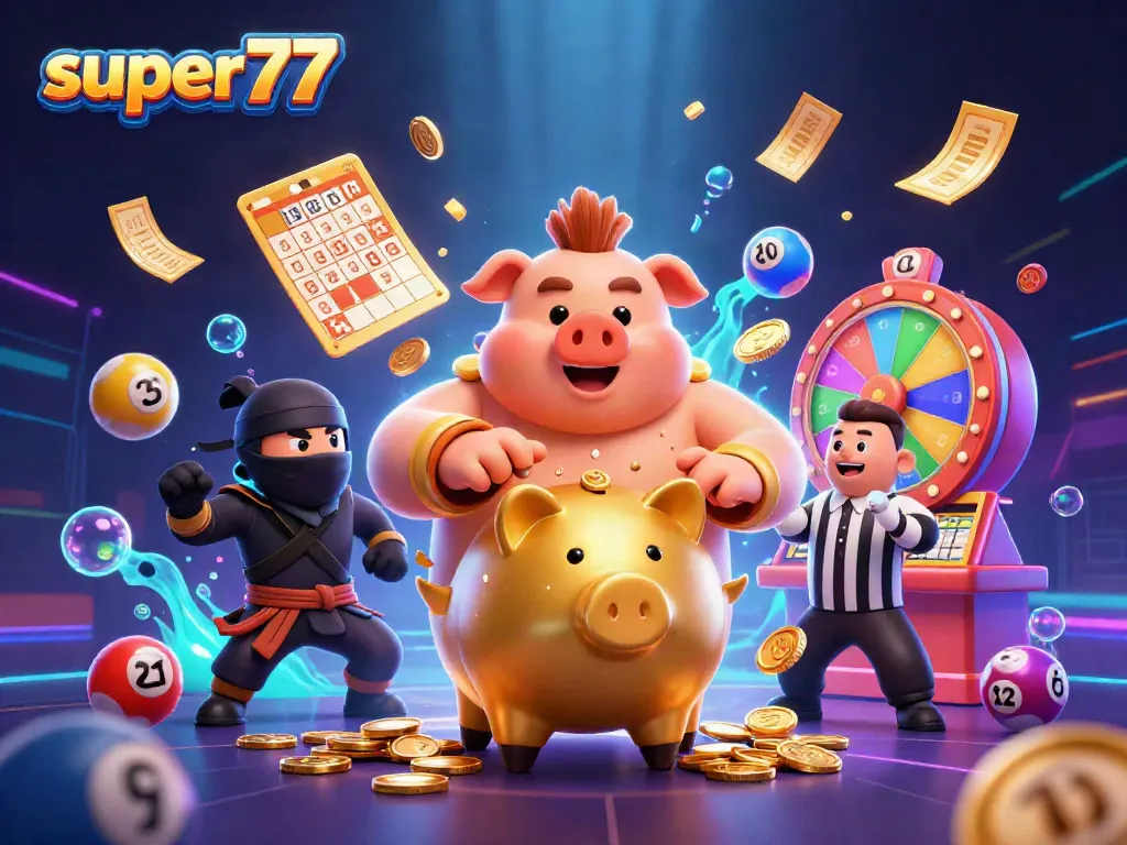 Engage with super77's vibrant online slot experience featuring lively characters and exciting game elements.