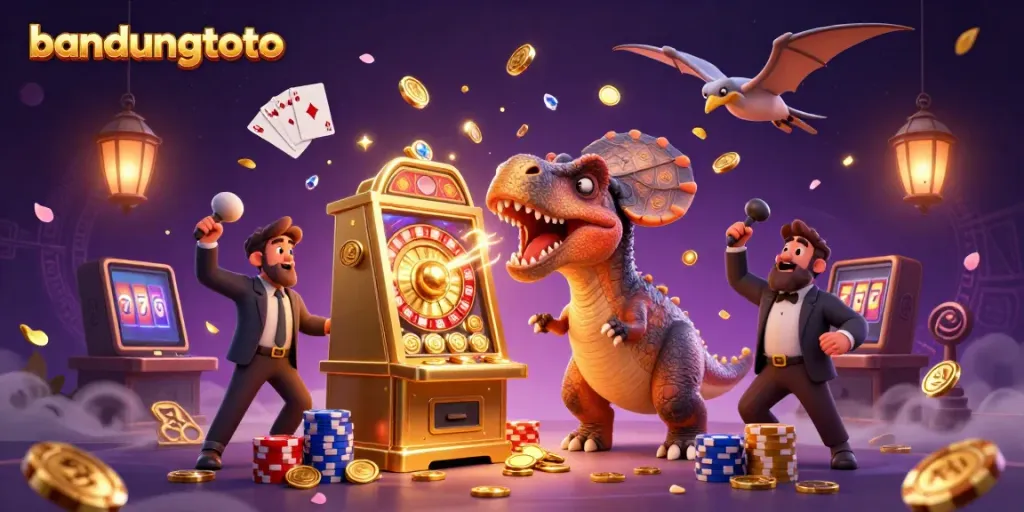 Experience the thrill of winning with Bandungtoto's animated jackpot scene featuring exciting casino elements.