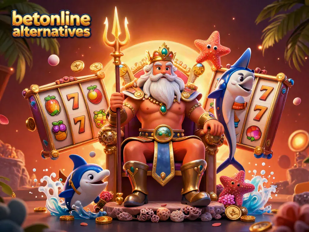 Explore betonline alternatives in a vibrant 3D casino scene with Neptune and treasure elements.
