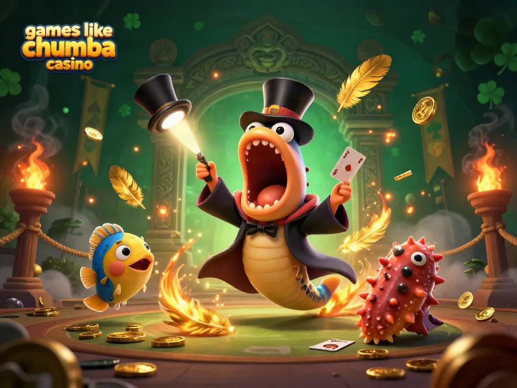Engage in games like Chumba Casino with our vibrant 3D illustration showcasing playful sea characters and a magical casino atmosphere.