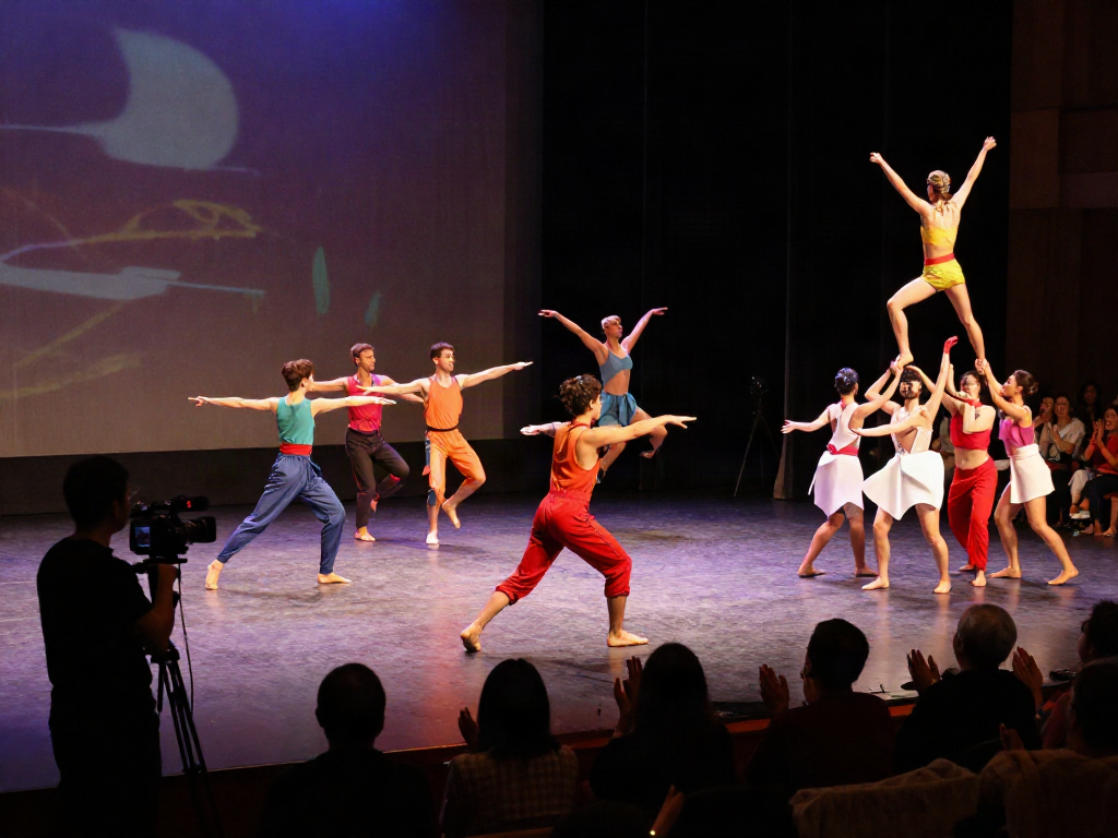 Kinetic Synergy Dance Company performers captivating the audience with dynamic choreography at an evening show.
