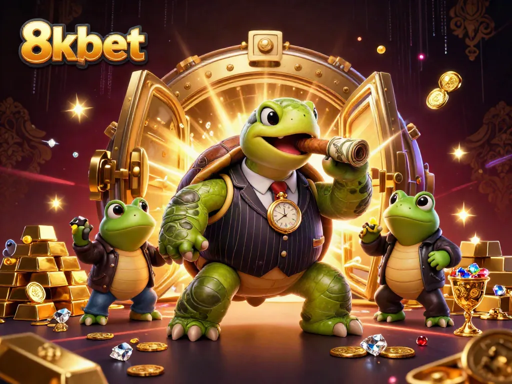 Engage with the exciting world of 8xbet featuring a snapping turtle and bullfrog enforcers in a lavish casino scene