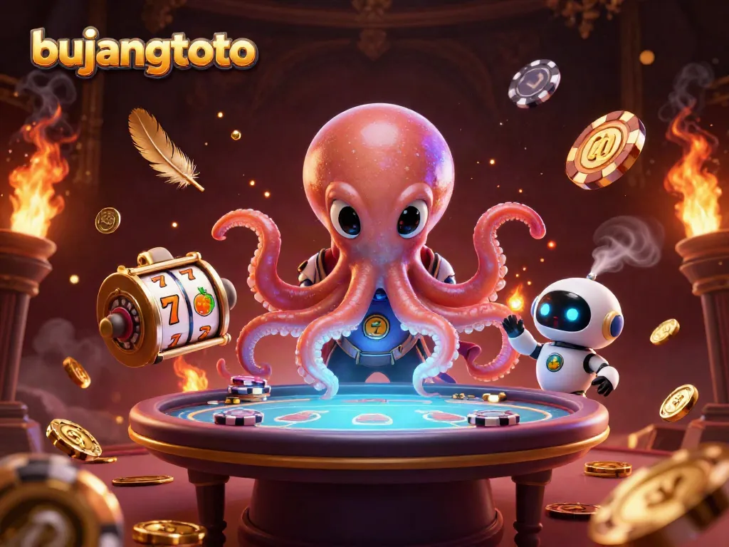 Experience thrilling gameplay at bujangtoto with an alien octopus dealer at a holographic poker table.