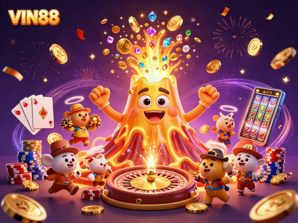 Engage with thrilling games at VIN88, featuring vibrant treasure scenes and dynamic casino elements.