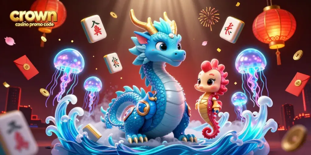 Engage with the crown coins casino promo code in this vibrant scene featuring glowing characters and dynamic game elements.