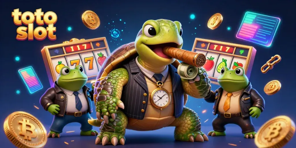 Engage in exciting toto slot gameplay with cartoon caracters in a vibrant casino setting.
