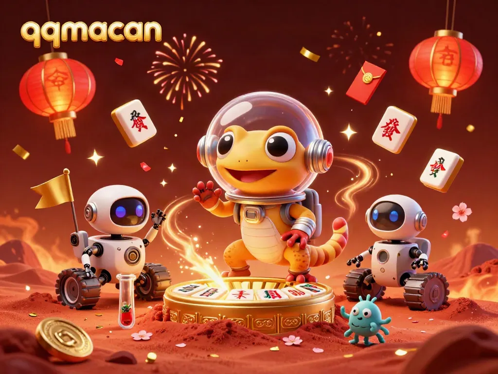 Engage with qqmacan's thrilling Martian casino adventure featuring festive elements and dynamic visuals.