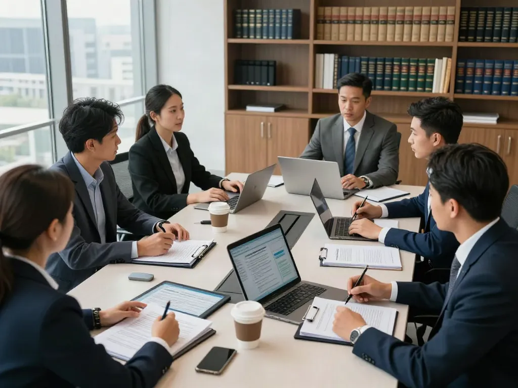 Lead Roedl team collaborating on international legal strategies in modern office setting