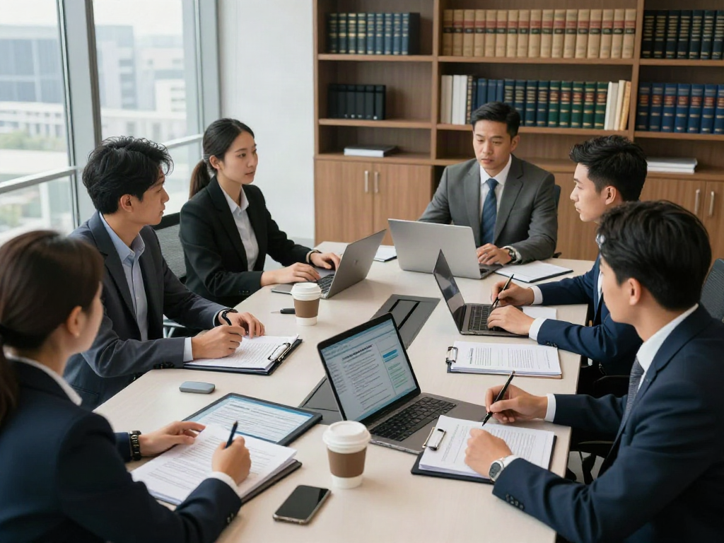 Lead Roedl team collaborating on international legal strategies in modern office setting