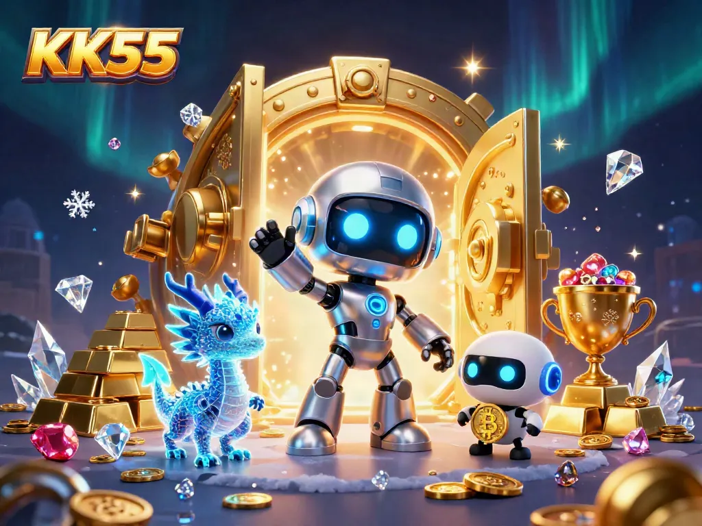 Spin and win big with KK55's vibrant online casino experience featuring a cyberpunk mascot.