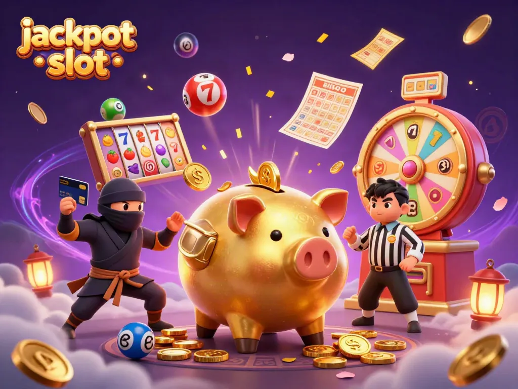 Experience the excitement of a jackpot slot game with dynamic characters and vibrant casino elements.