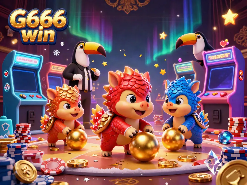 Engage in the G666 win experience with dynamic pangolin characters and vibrant casino elements.