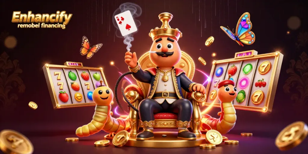 Engage with Enhancify remodel financing through an exciting slot-themed casino scene.