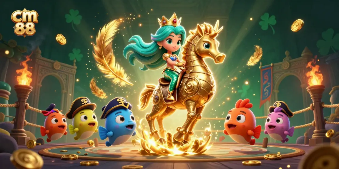 Experience the thrilling action of cm 88 in a captivating 3D illustration featuring a mermaid riding a seahorse.