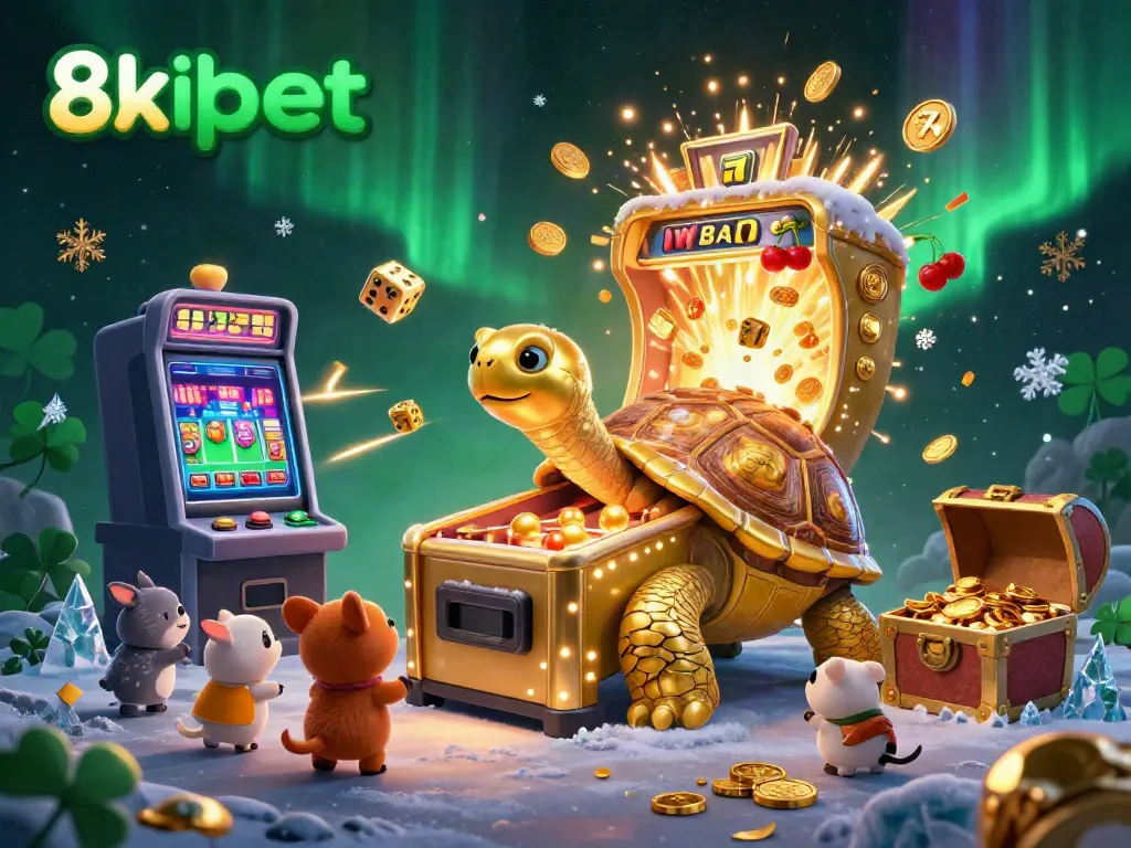 Experience the thrill of gaming at 8xbet with a vibrant, dynamic 3D casino scene full of excitement.