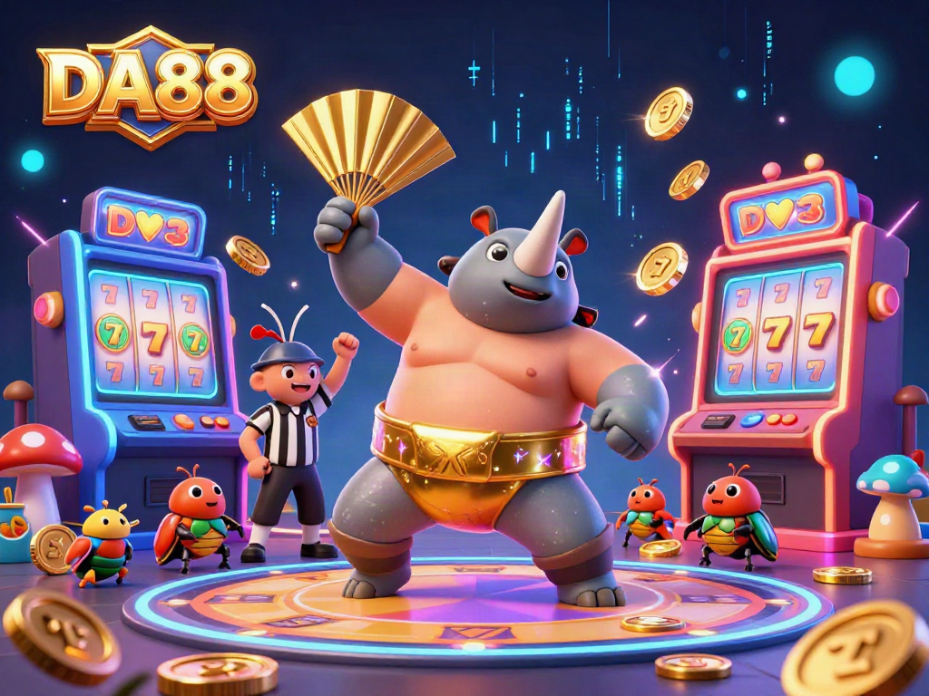 Experience thrilling gameplay with DA88 slot machines in a vibrant, dynamic casino scene.
