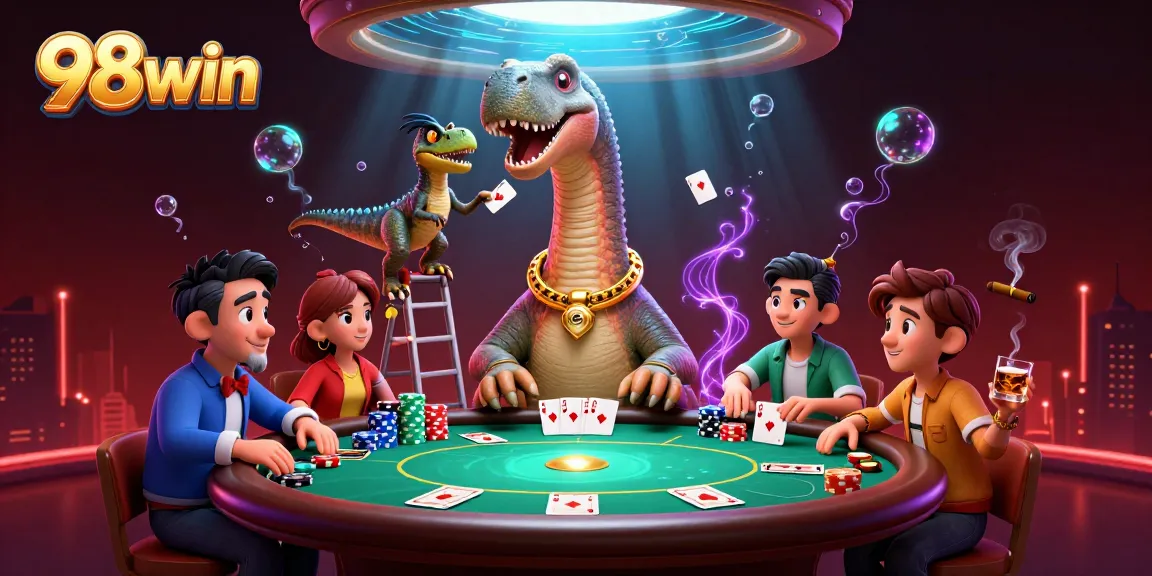 Engage in thrilling poker action with 98win's cartoon casino featuring vibrant characters and energetic gameplay.