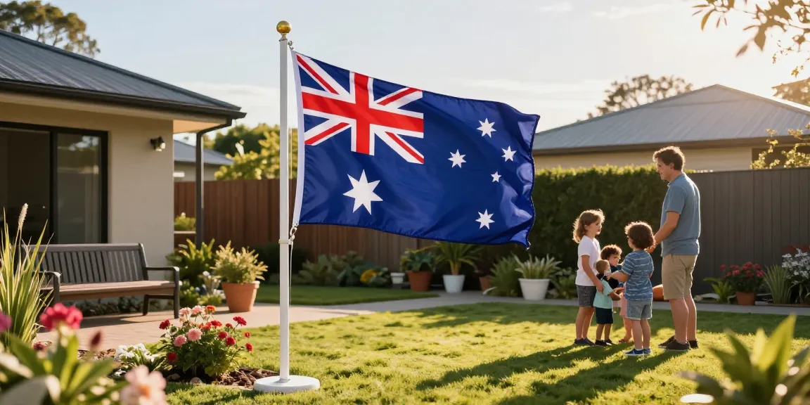 Flag pole kit Australia enhancing outdoor space with Australian flag displayed among a family gathering.