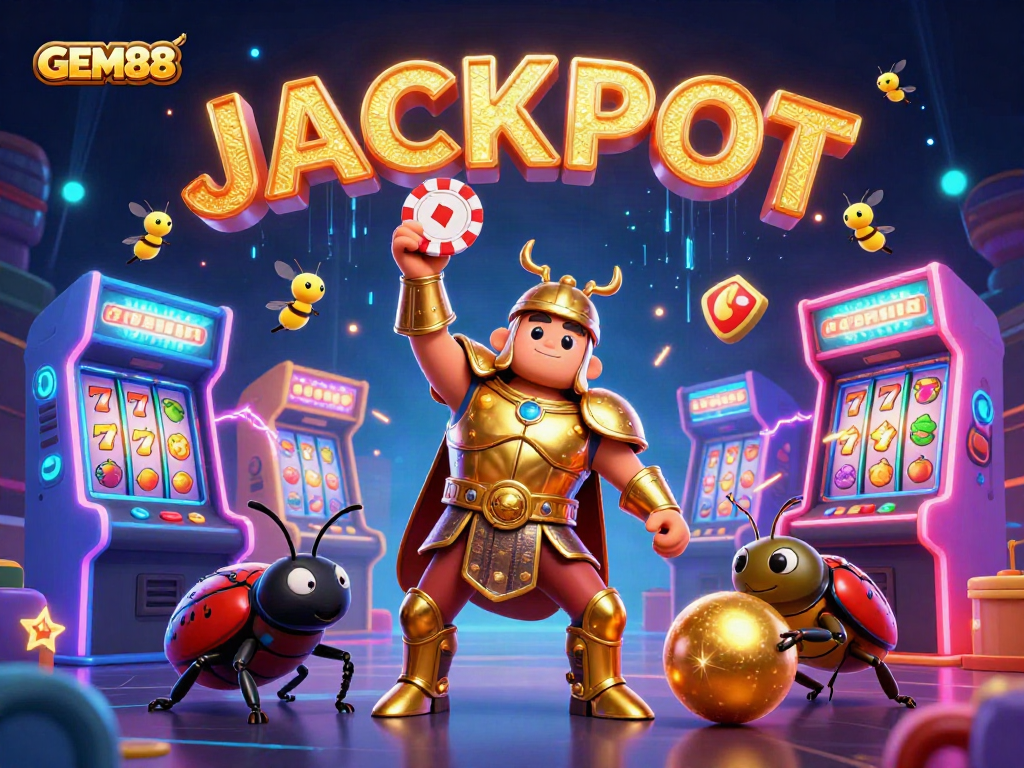 Experience GEM88's thrilling jackpot action with vibrant characters and exciting game elements.
