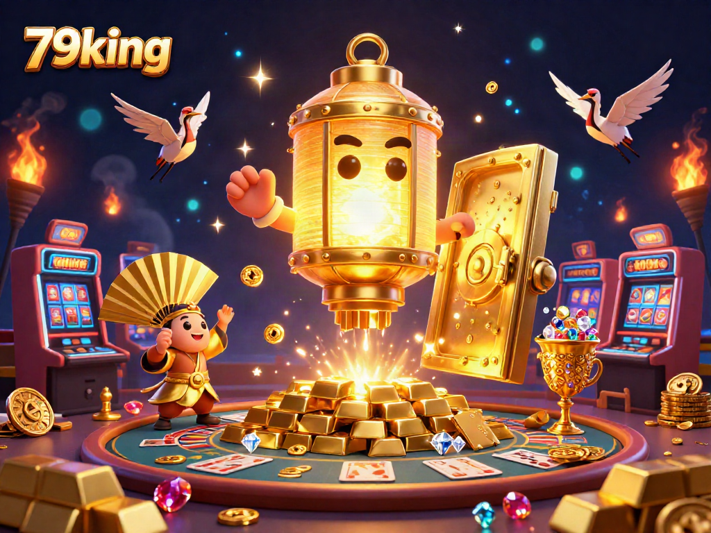 Experience the excitement of gambling at 79king with a vibrant casino scene filled with treasures and winning opportunities.