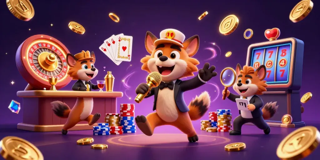 Experience the excitement at batamtoto casino with lively hyenas in a bustling atmosphere filled with coins and games.