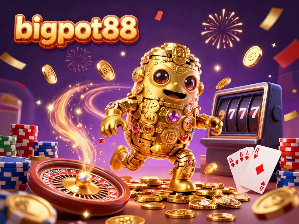 Experience thrilling gameplay with bigpot88 as cascading golden coins and animated slot reels create an exciting casino atmosphere.