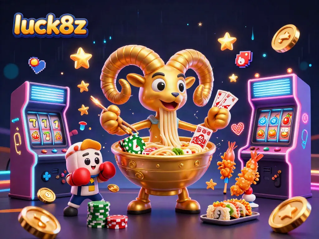 Engage with luck8z and its dynamic casino scene featuring a golden ramen bowl dealer.