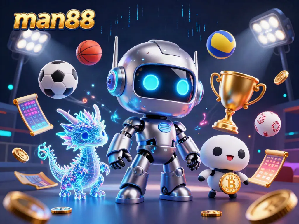 Experience thrilling wins at man88 with our vibrant casino games and a dynamic robot mascot.