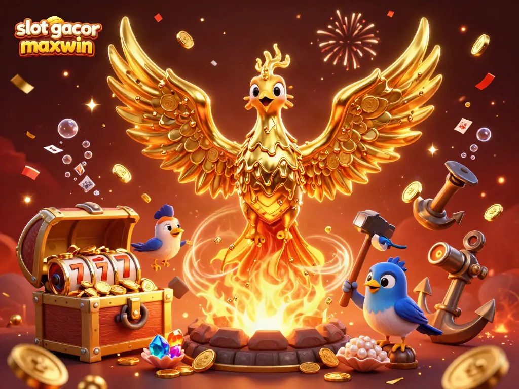 Spin the reels of slot gacor maxwin with a golden phoenix and casino treasures.