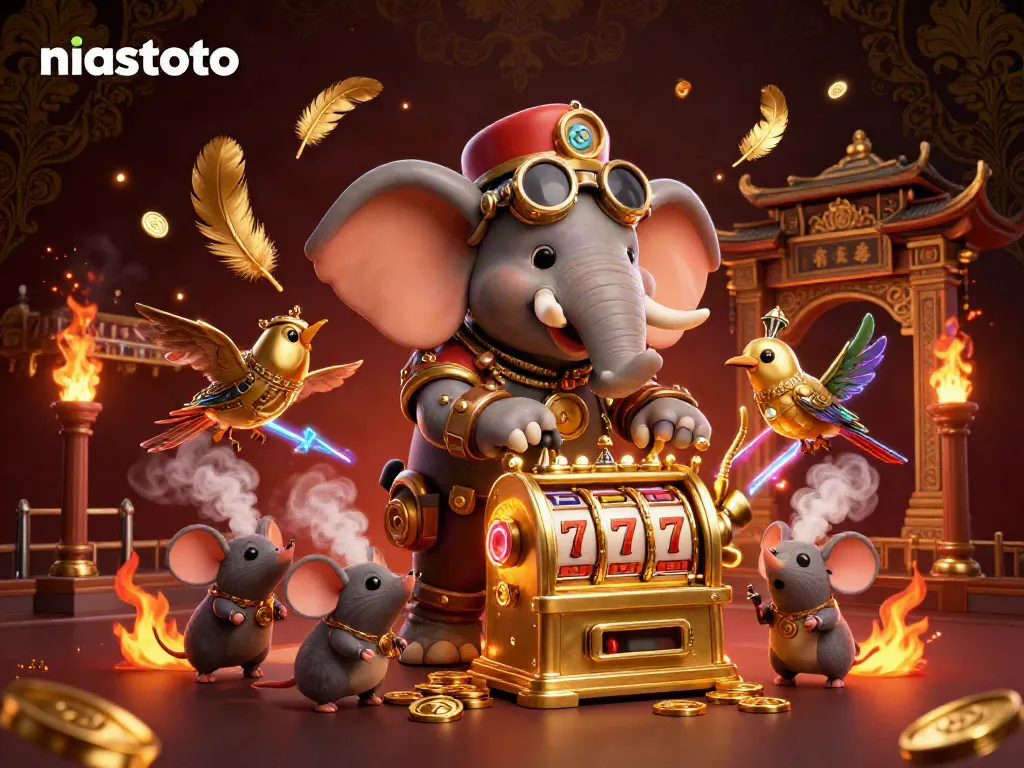 Experience the thrill of niastoto at this vibrant casino scene featuring steampunk characters and dynamic gaming elements.