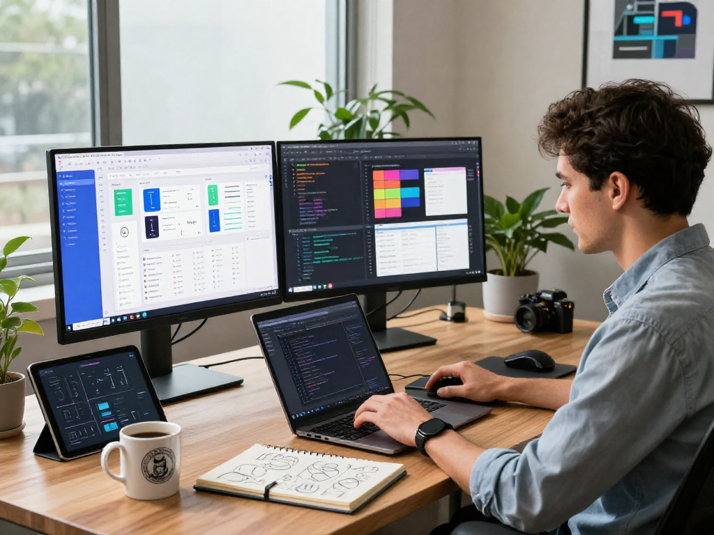 A focused software engineer working on an mvp development service in a modern office workspace.