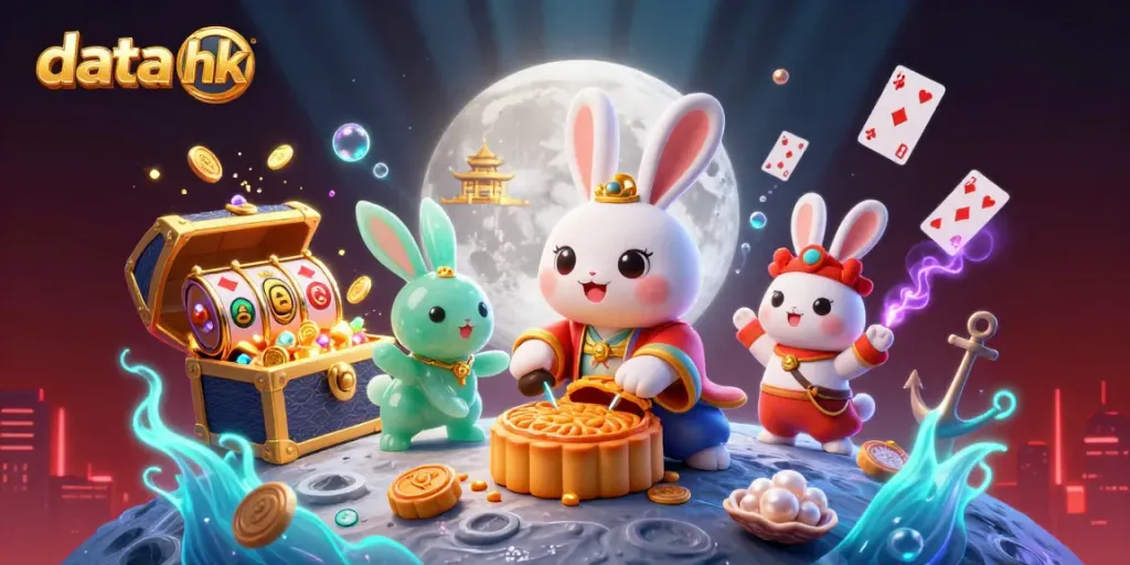 Visualisasi data hk yang menarik dengan karakter kelinci bulan dan elemen kasino.